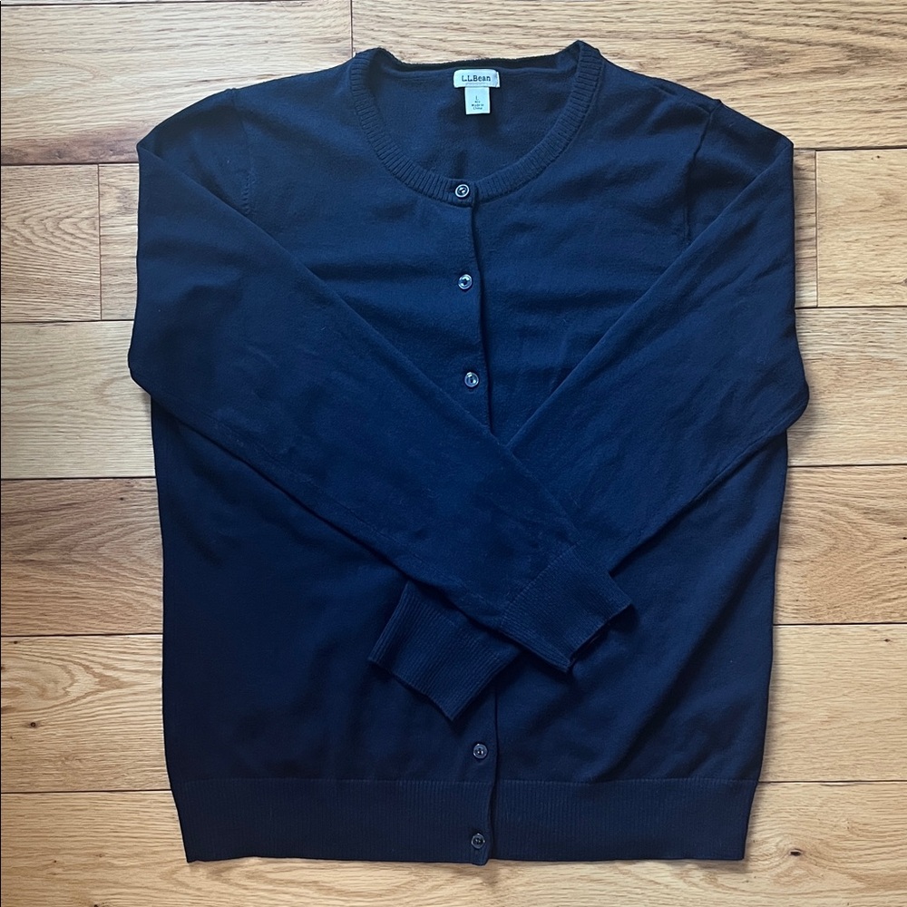 LL Bean Button Front Navy Blue Cotton Blend Cardigan